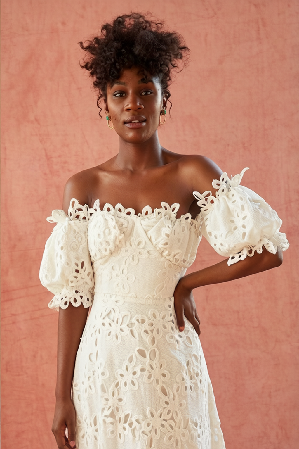 Bellamy Lace Hollow-Out Midi Dress In White