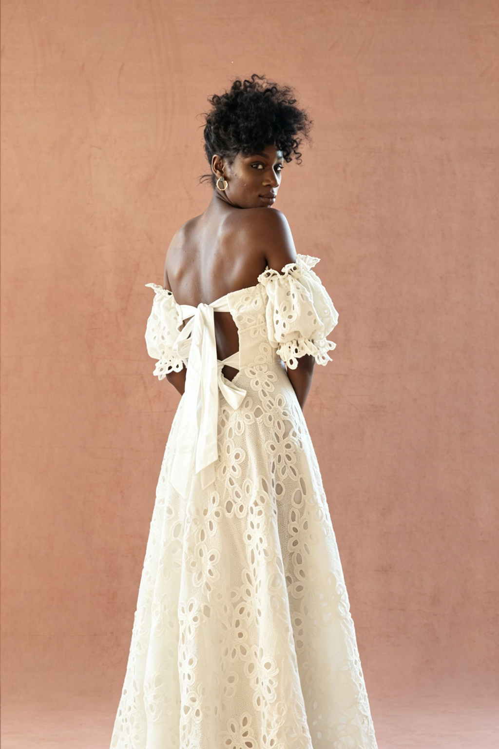 Bellamy Lace Hollow-Out Midi Dress In White