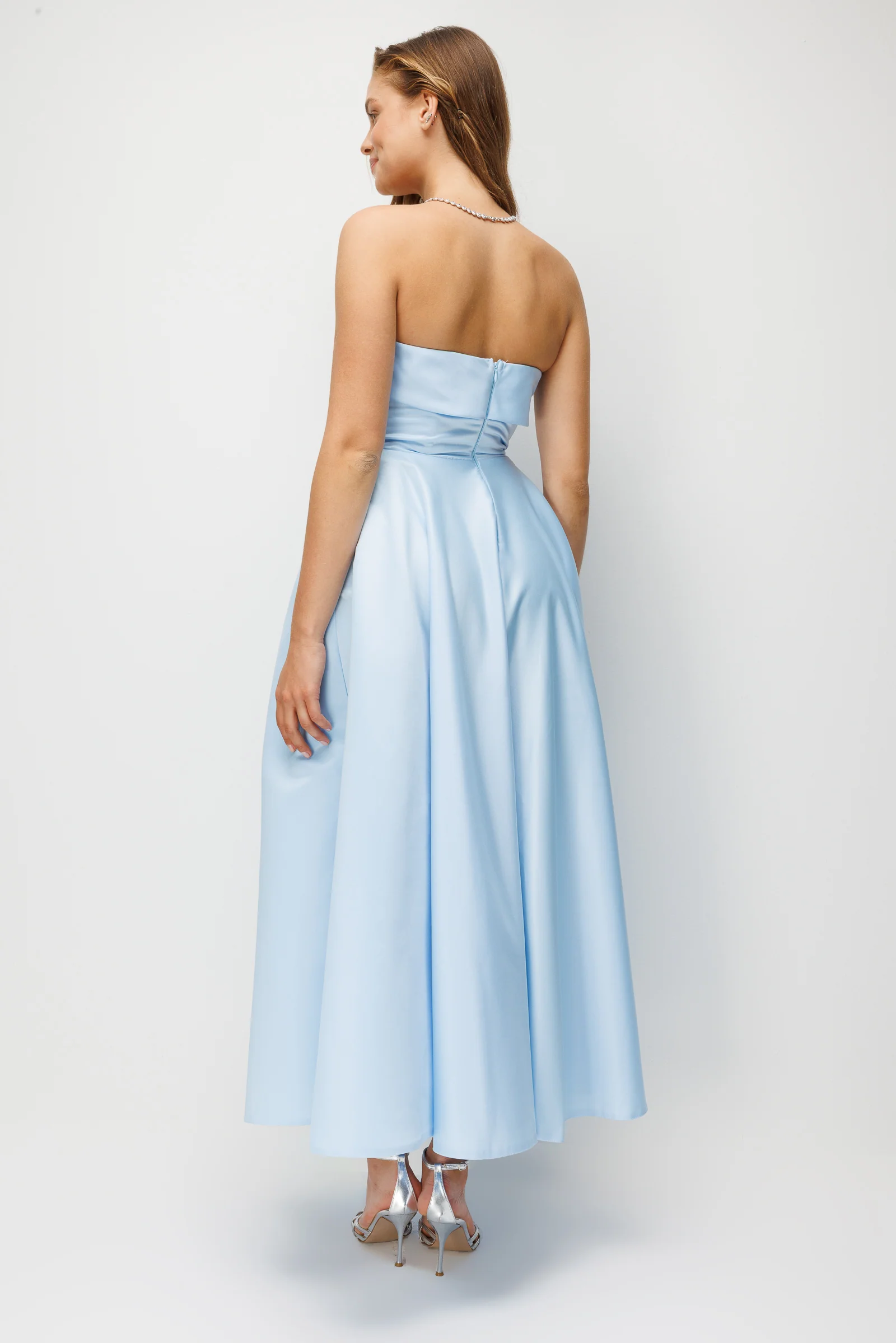 Brinley Strapless A-Line Midi Dress In Blue