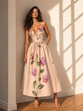 Dahlia Blush Pink Floral Print Midi Dress With Pockets
