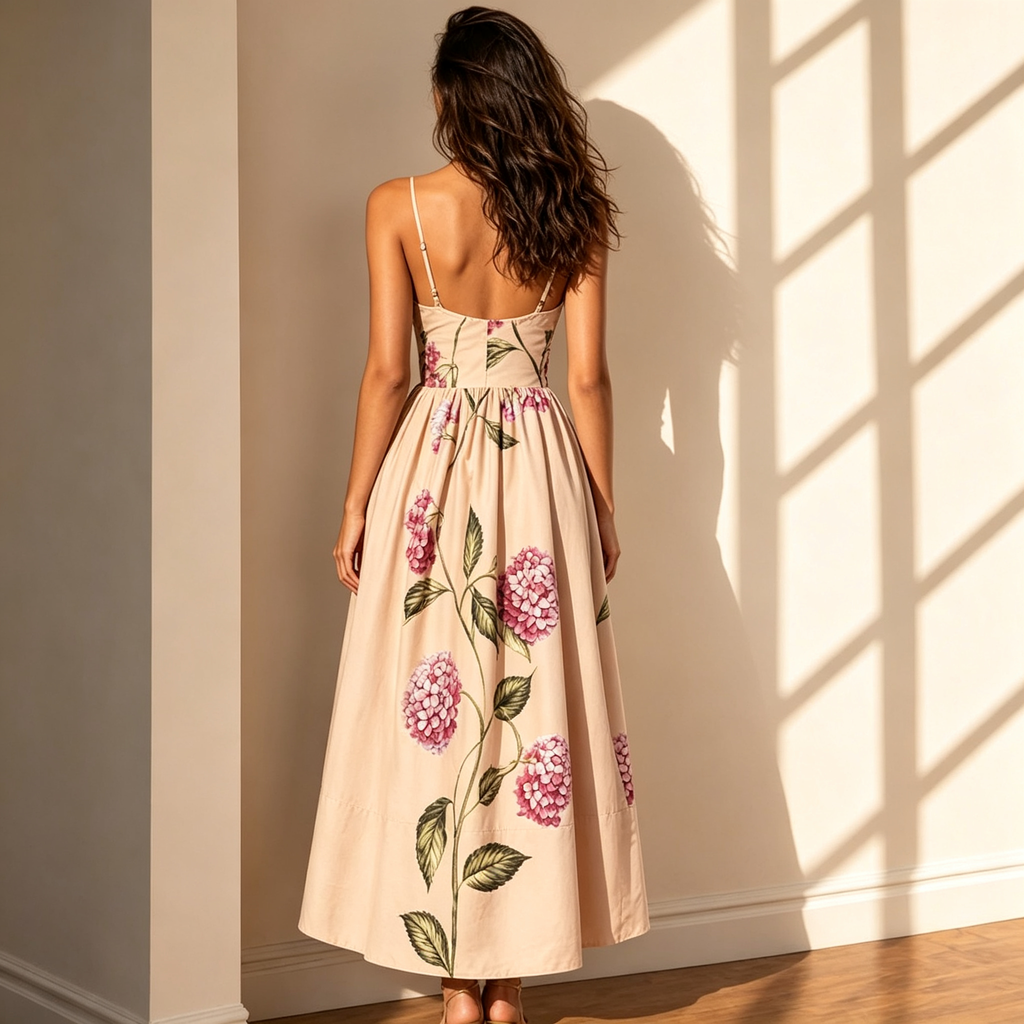 Dahlia Blush Pink Floral Print Midi Dress With Pockets