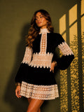 Brianna Victorian Style Black Mini Dress With Ivory Lace Panels