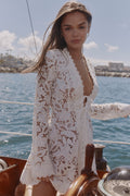 Florence White Lace Flare Sleeve A-Line Dress With Scalloped Hem