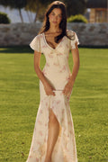 Amelia Cream Floral Print Tie-Strap Fitted Mermaid Dress