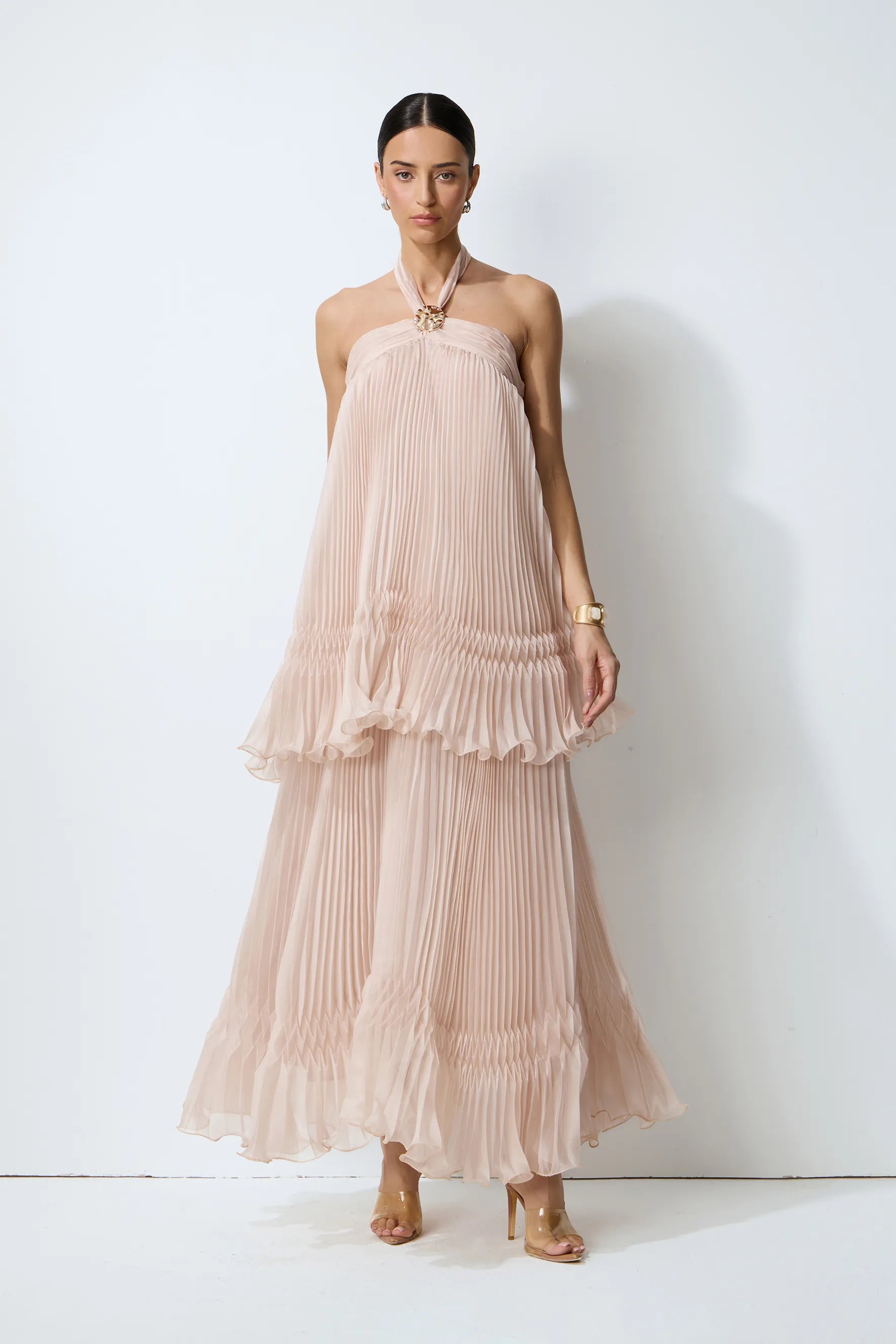 Celia Pink Backless Halter Dress