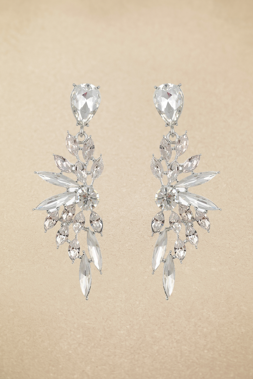 Wing Shaped Crystal Cluster Earrings