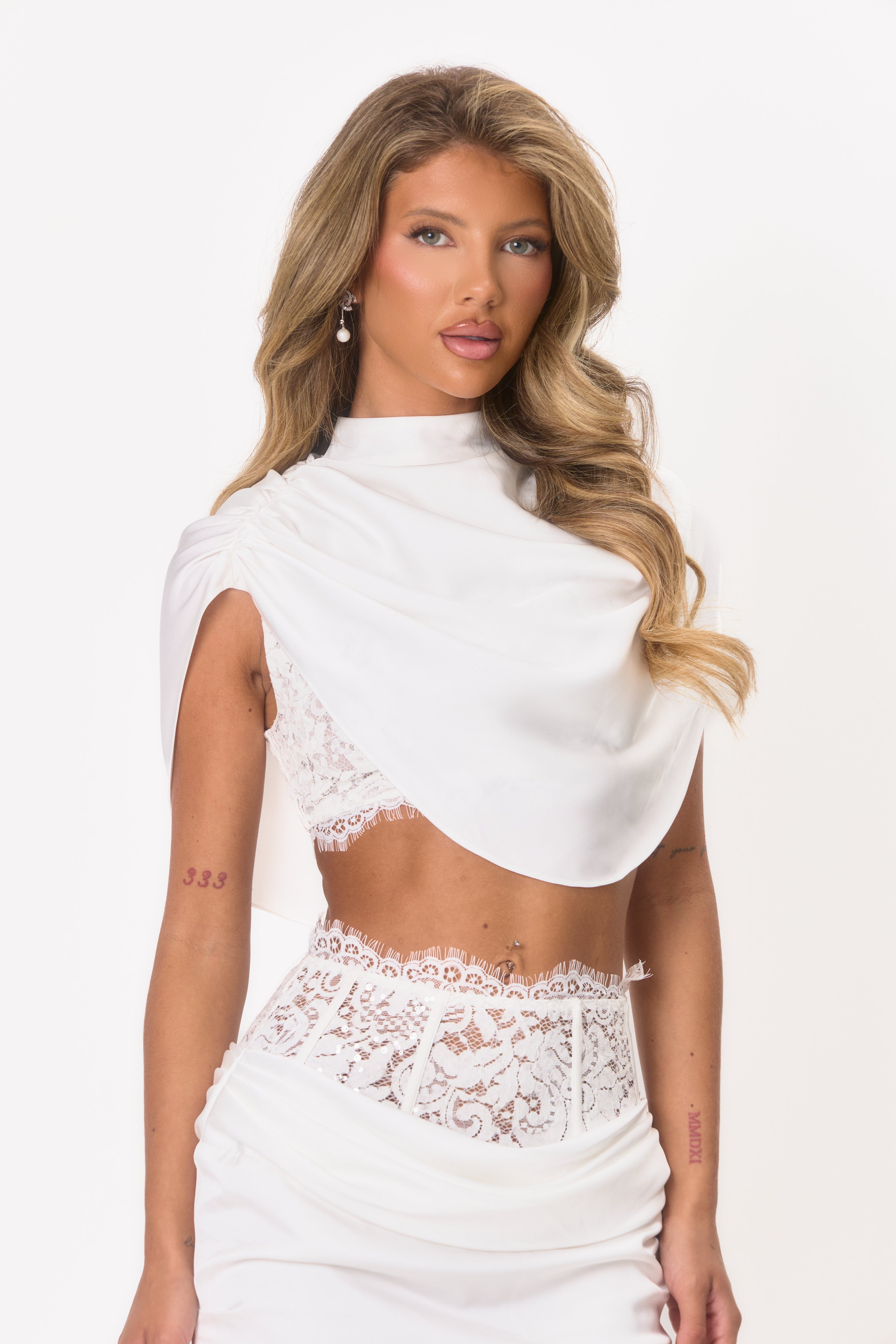 Selah White Lace Pencil Skirt Suit