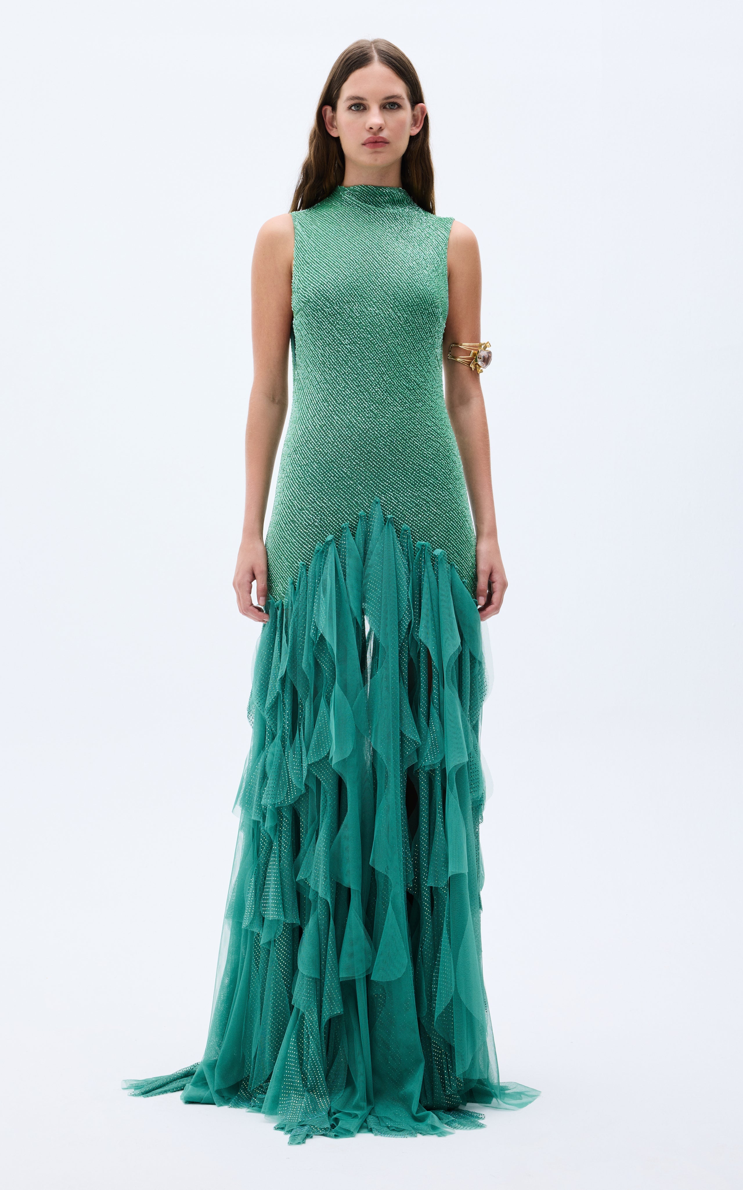Jazlyn Green Layered Tassel Skirt