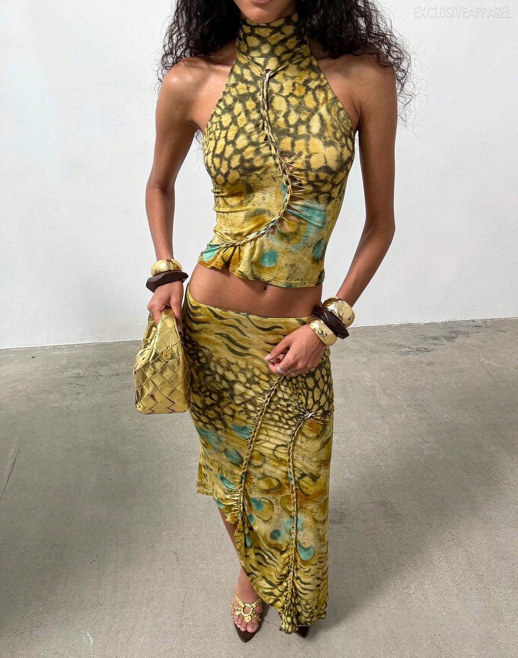Calliope Yellow Necked Long Dress Set