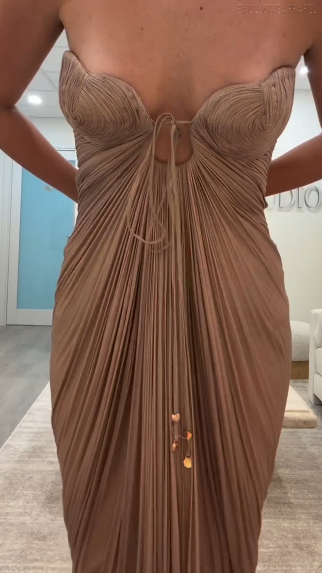 Genesis Brown Color Strapless Open-Length Evening Gown
