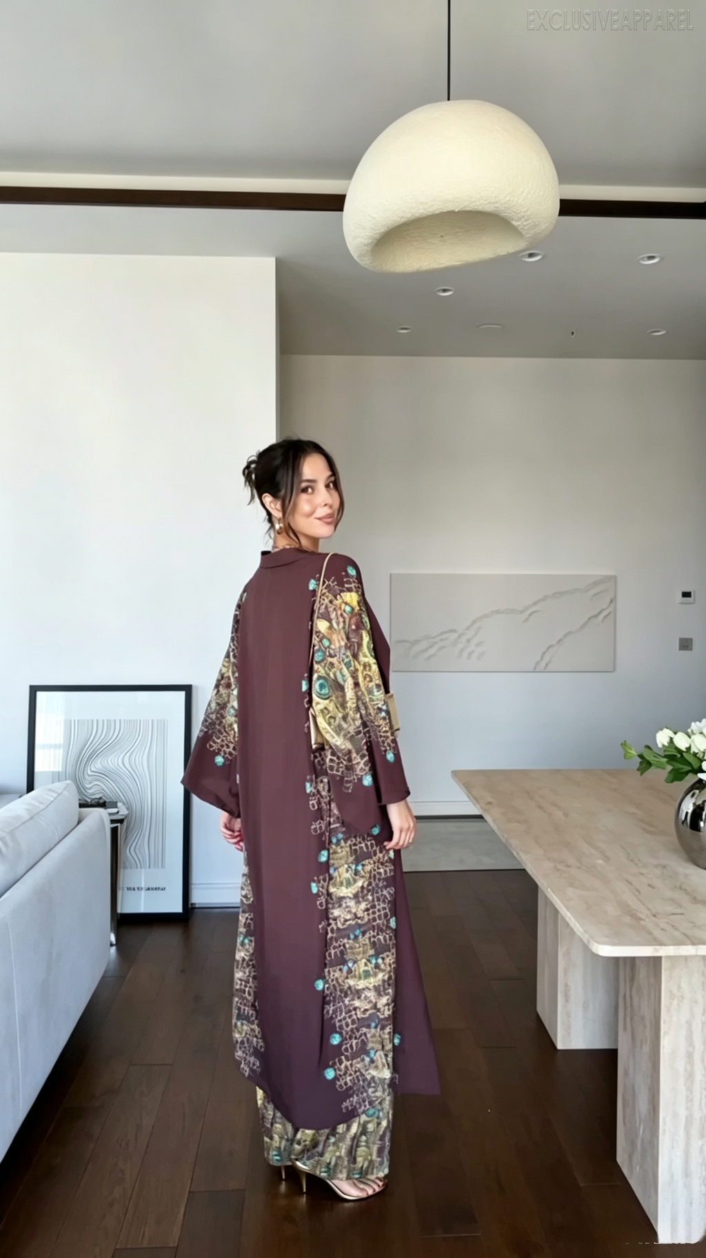 Hope Brown Color Halter Top Long Pants Cardigan Set