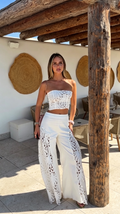 Isolde White Lace Strapless Wide-leg Long Pants Set