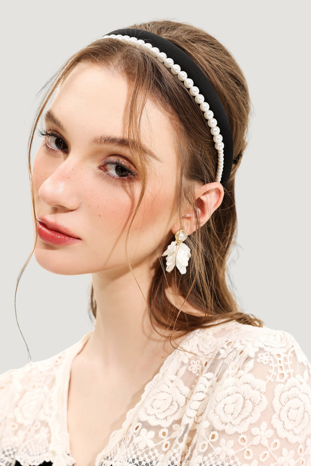 Velvet Faux Pearl Solid Headband