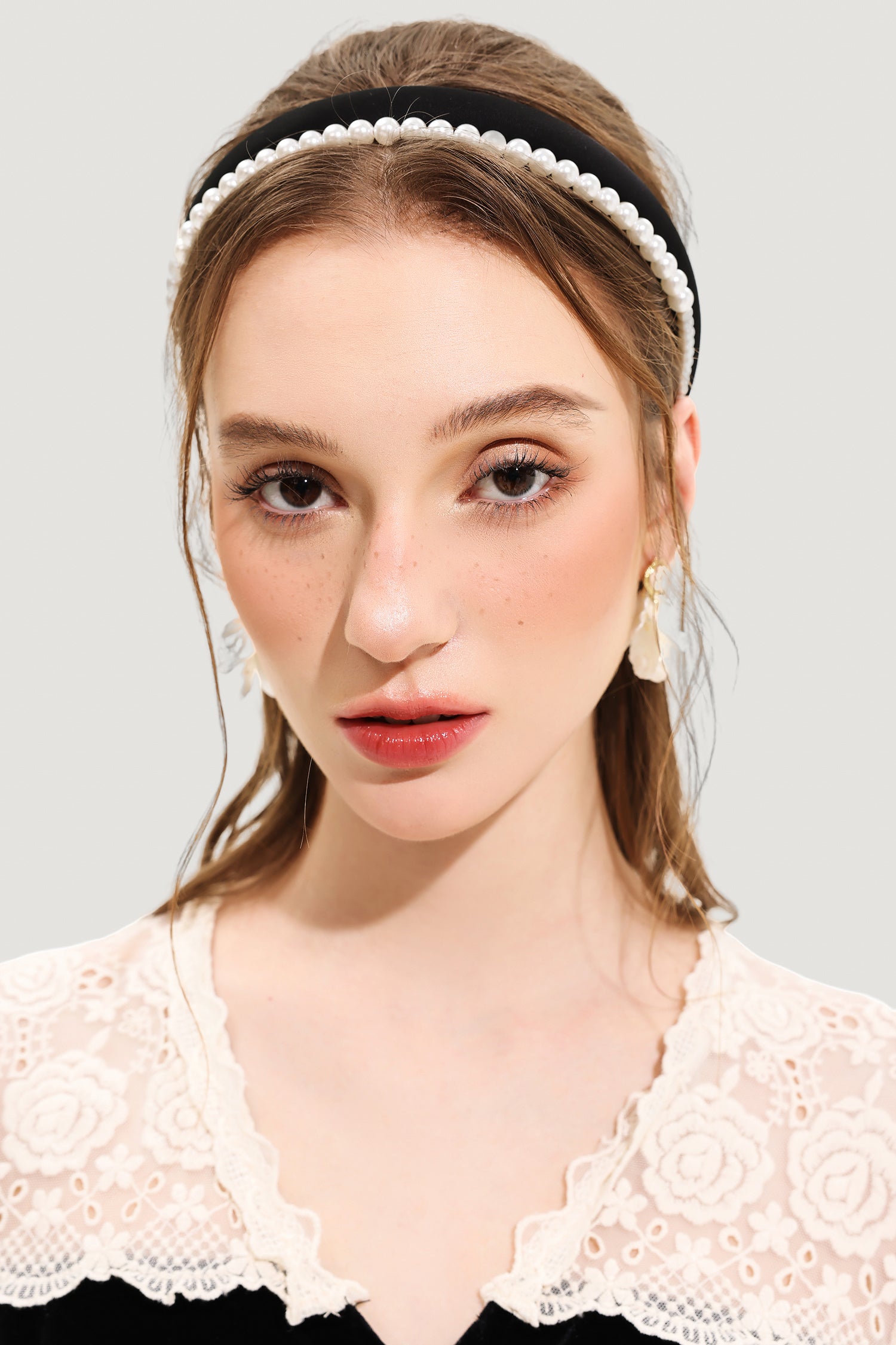 Velvet Faux Pearl Solid Headband