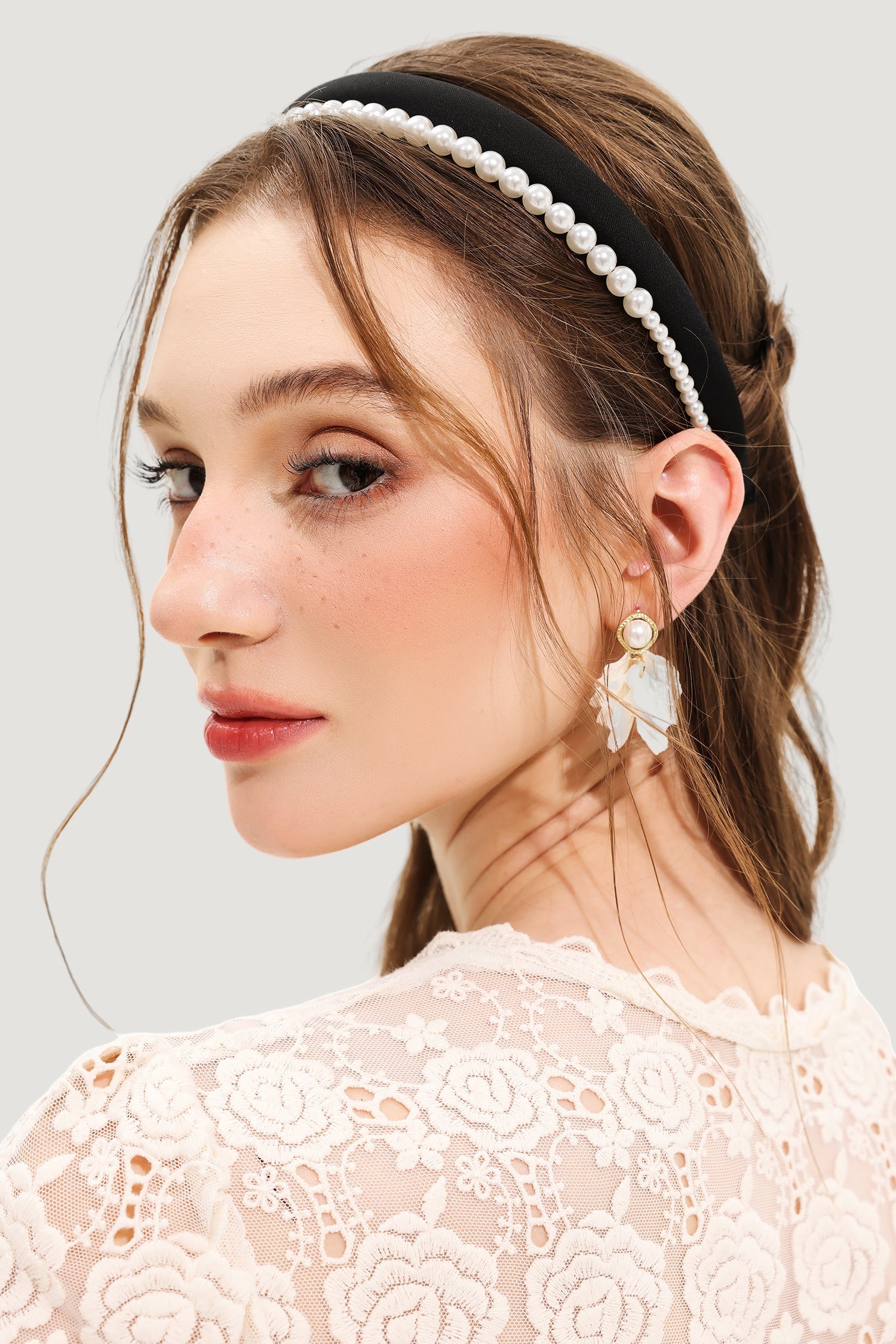 Velvet Faux Pearl Solid Headband
