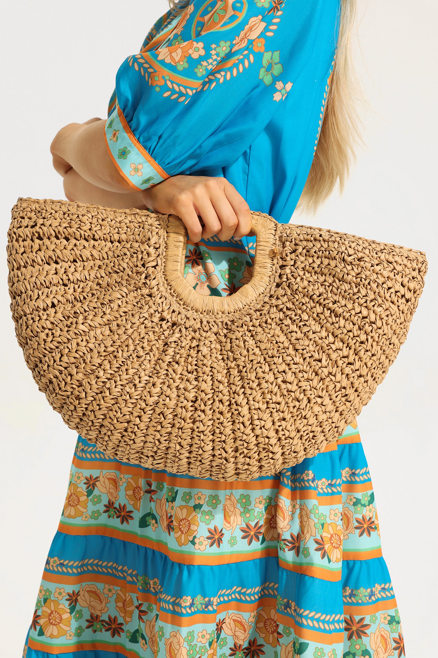 Large Handmade Strawhand Moon Bag