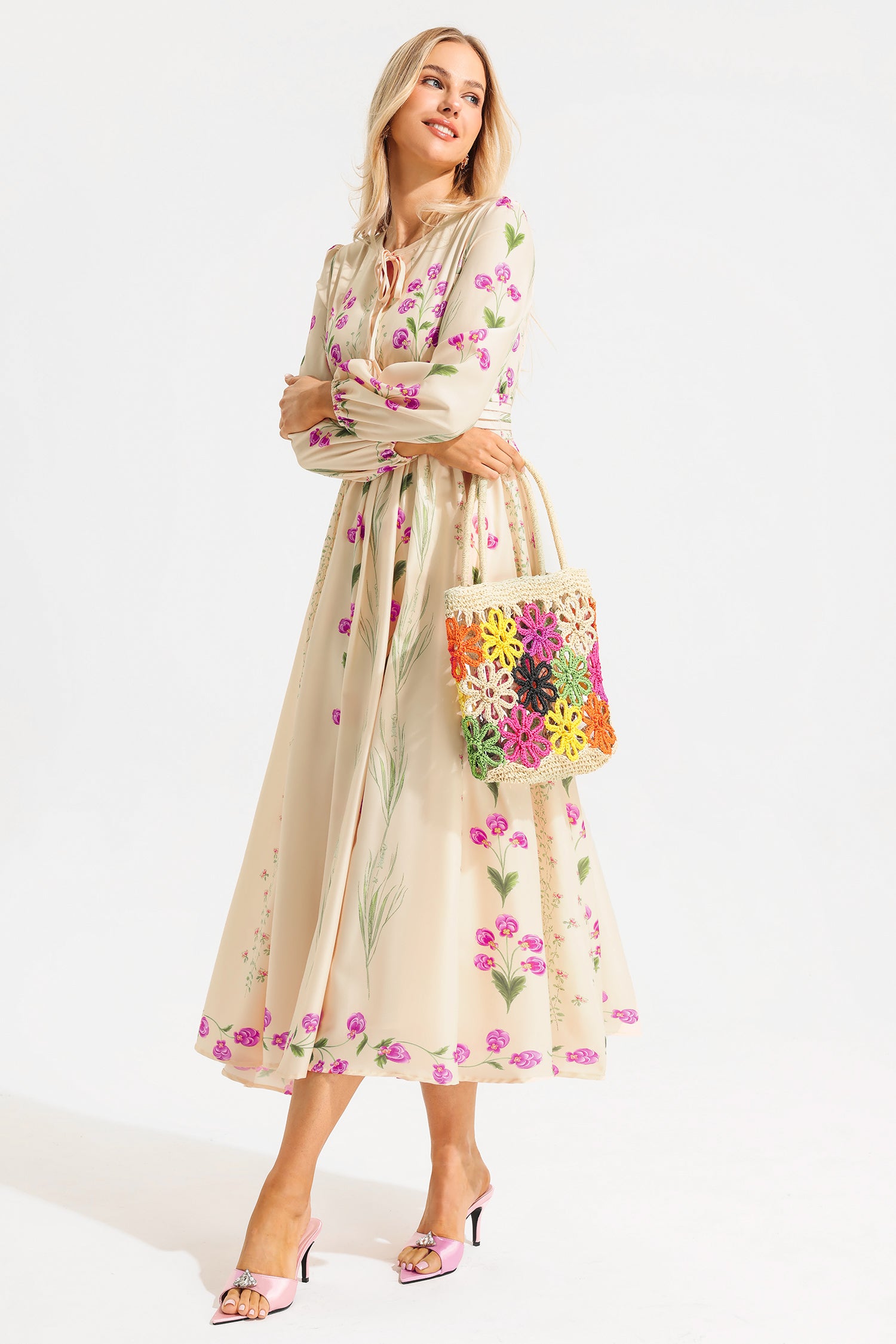 Floral Straw Woven Shoulder Bag