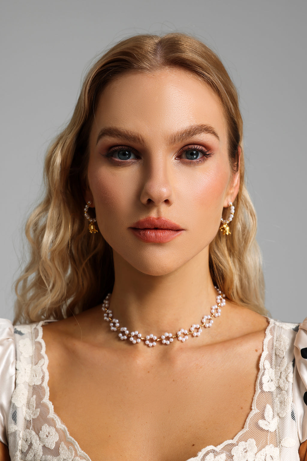Gold Floral Faux Pearl Earrings