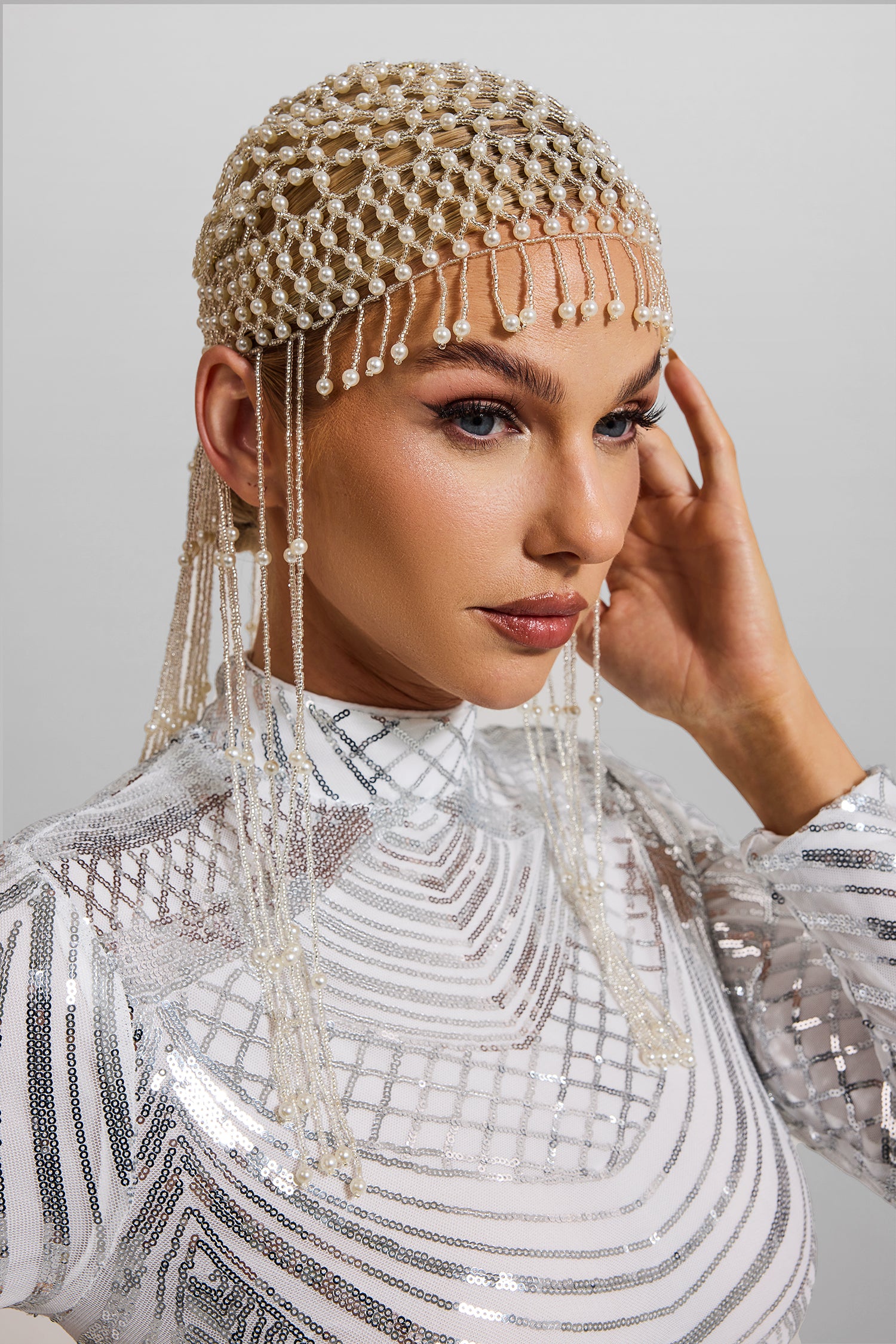 Faux Pearl Braided Tassel Hat