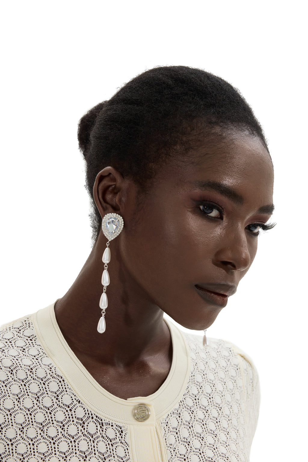 Rhinestone Drop Shape Clip-On Earrings