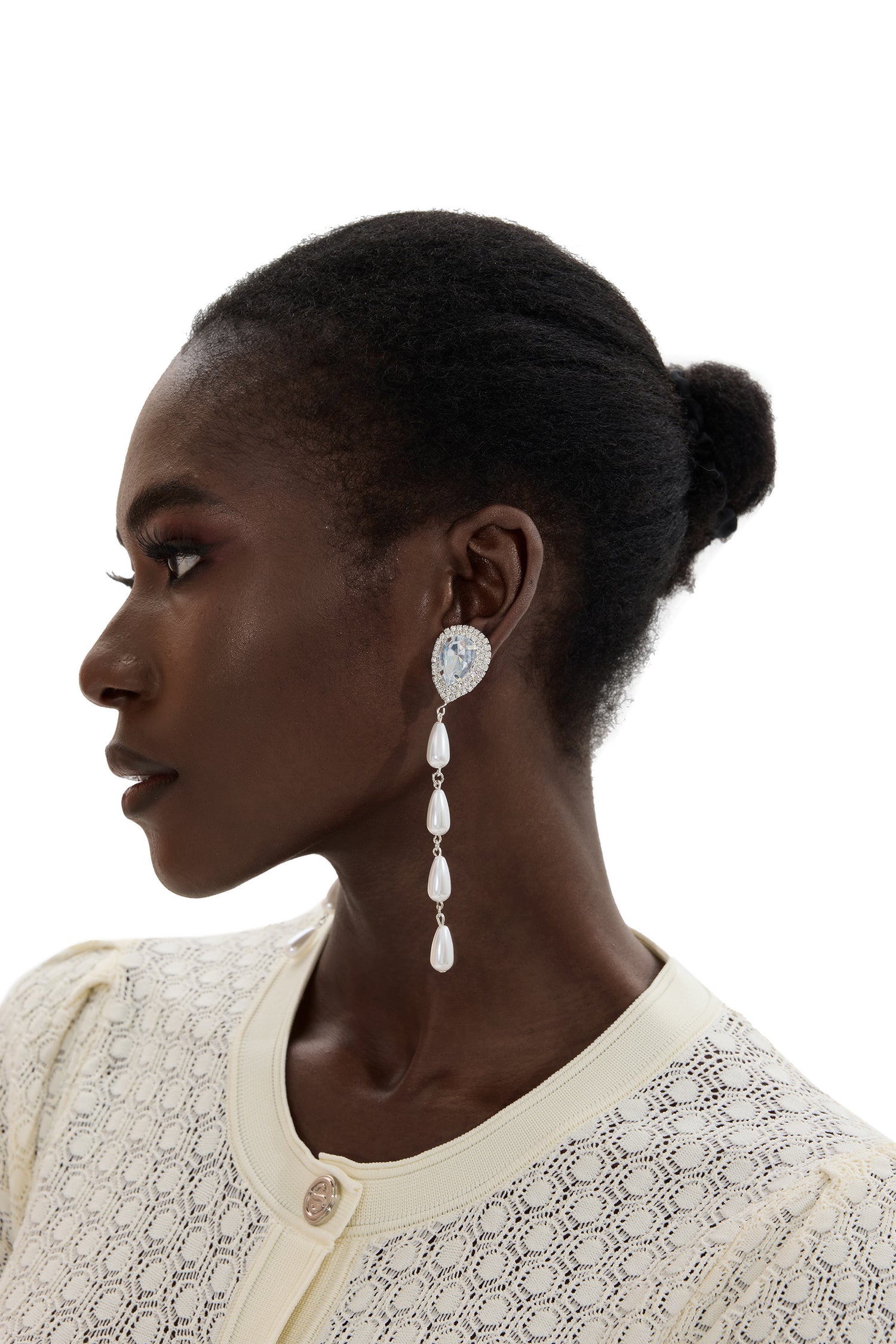 Rhinestone Drop Shape Clip-On Earrings