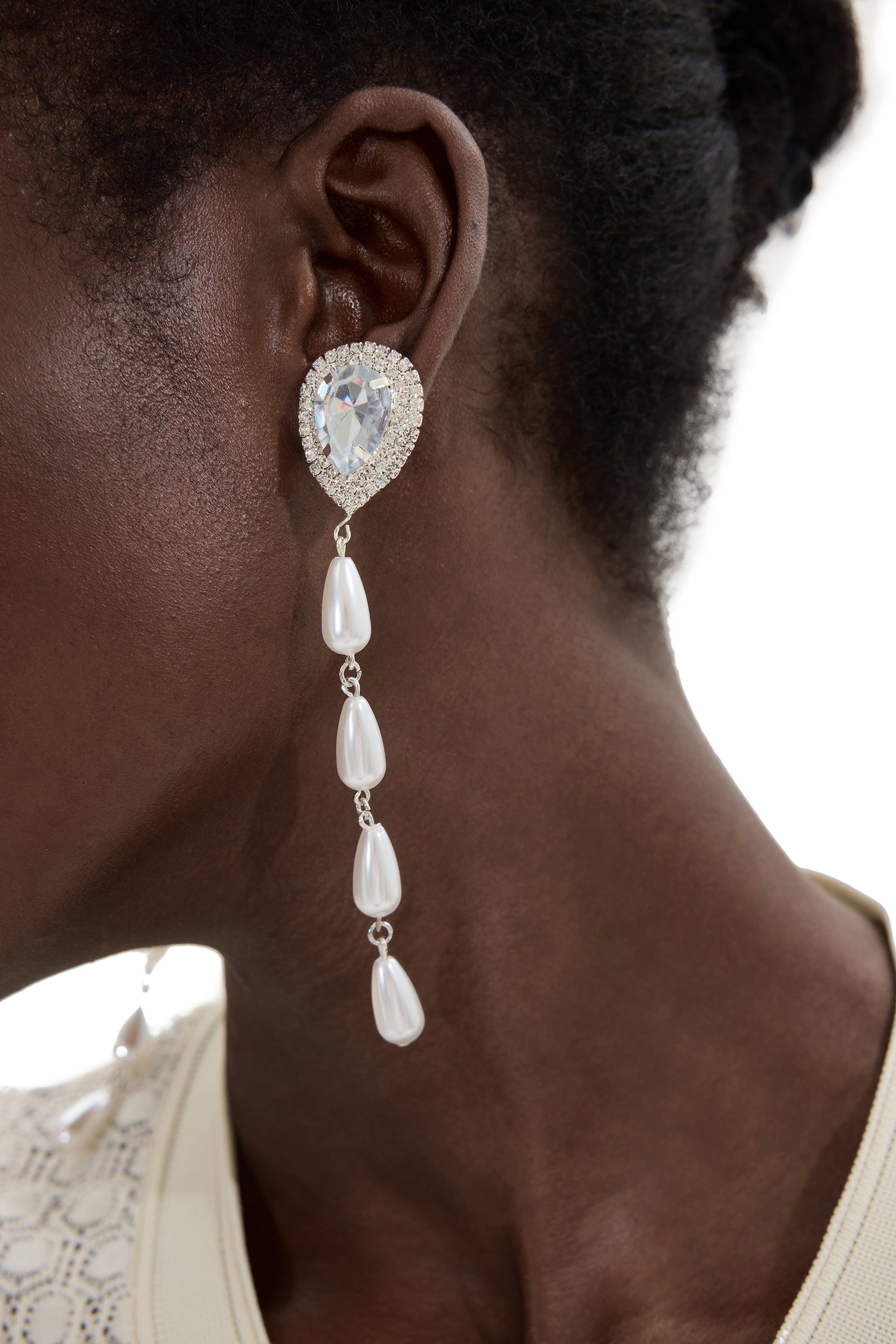 Rhinestone Drop Shape Clip-On Earrings