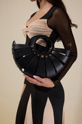 PU Semi-Circular Metal Decorations Woven Bag
