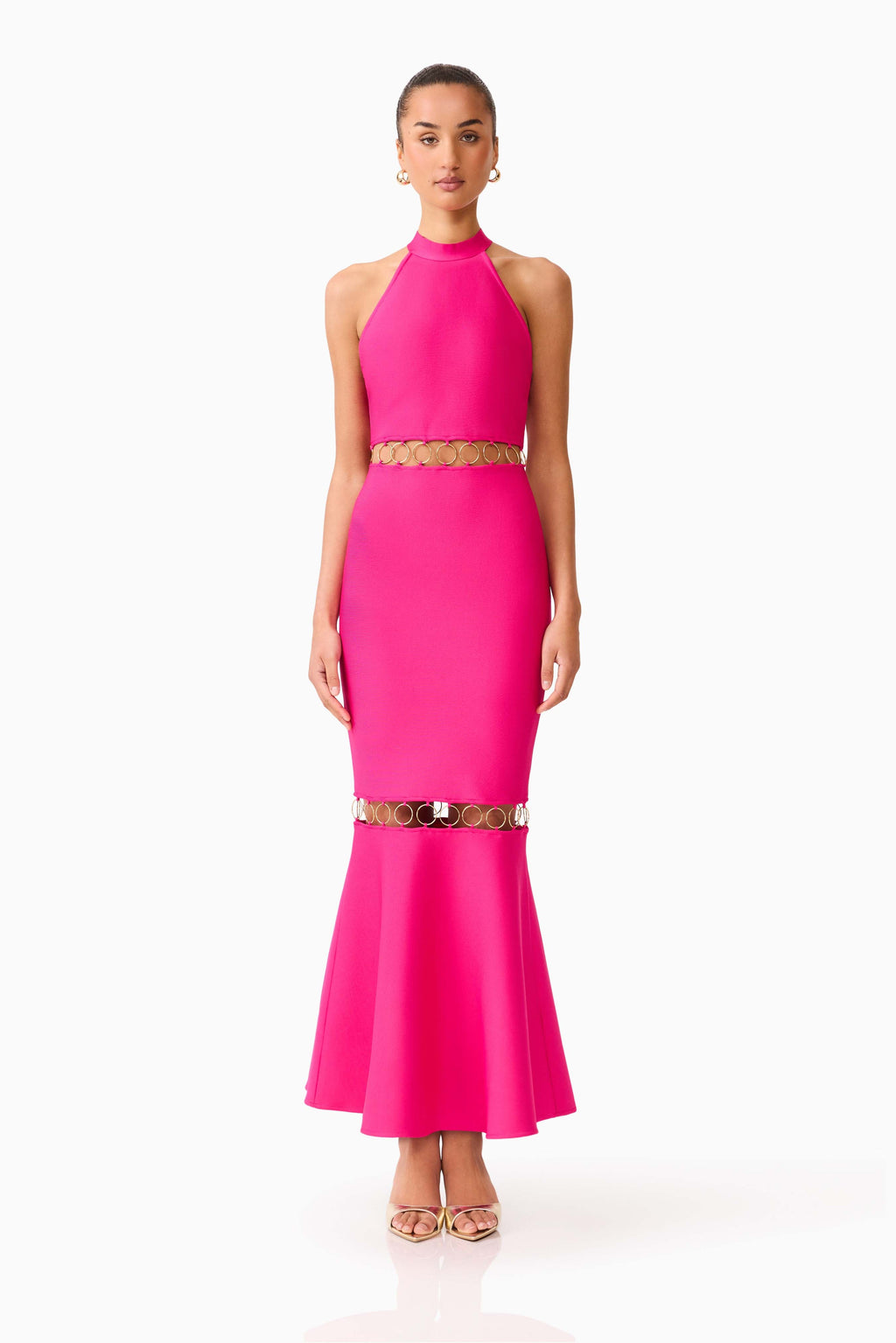 Rhea Pink Halter Neck Cutout Dress