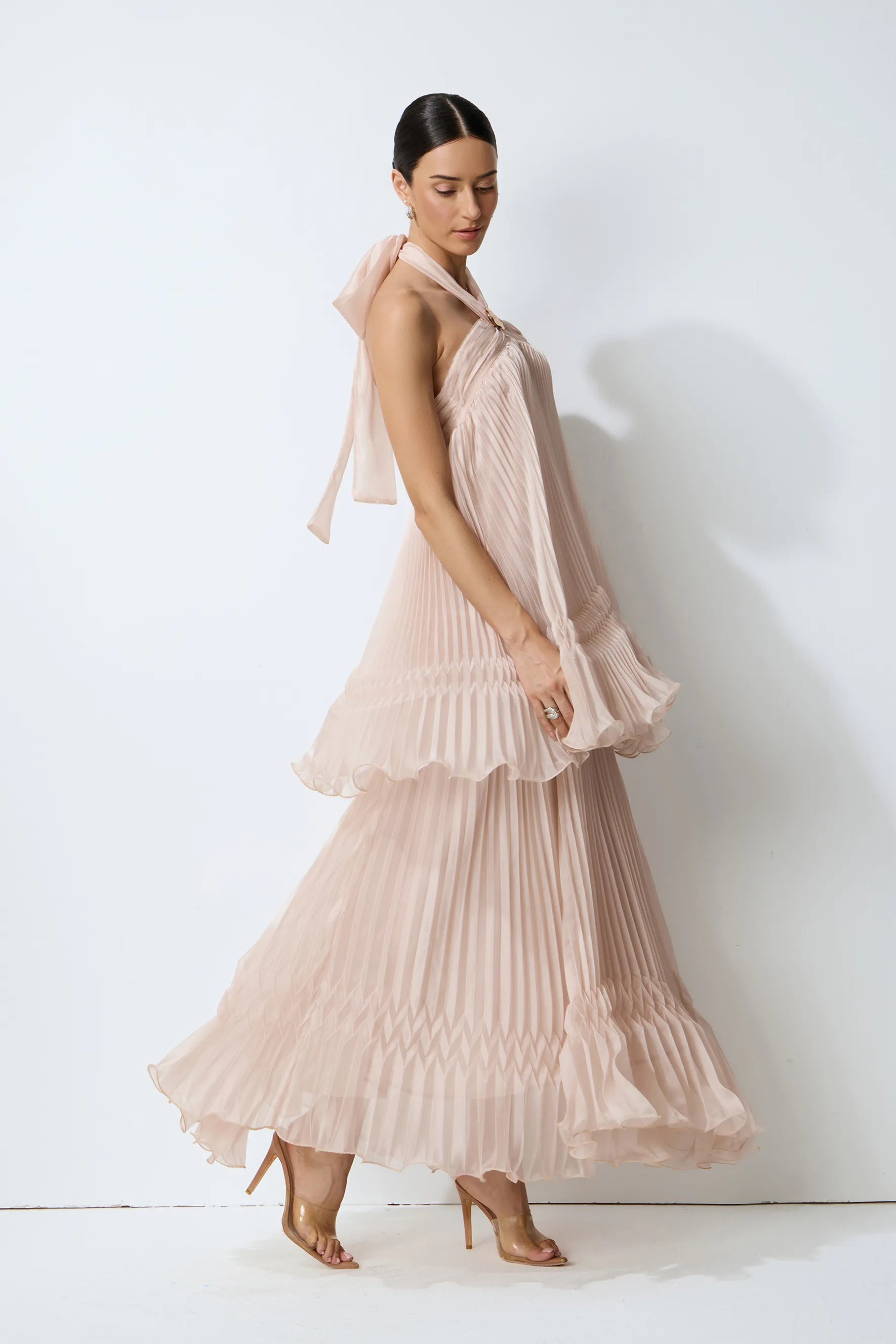 Celia Pink Backless Halter Dress