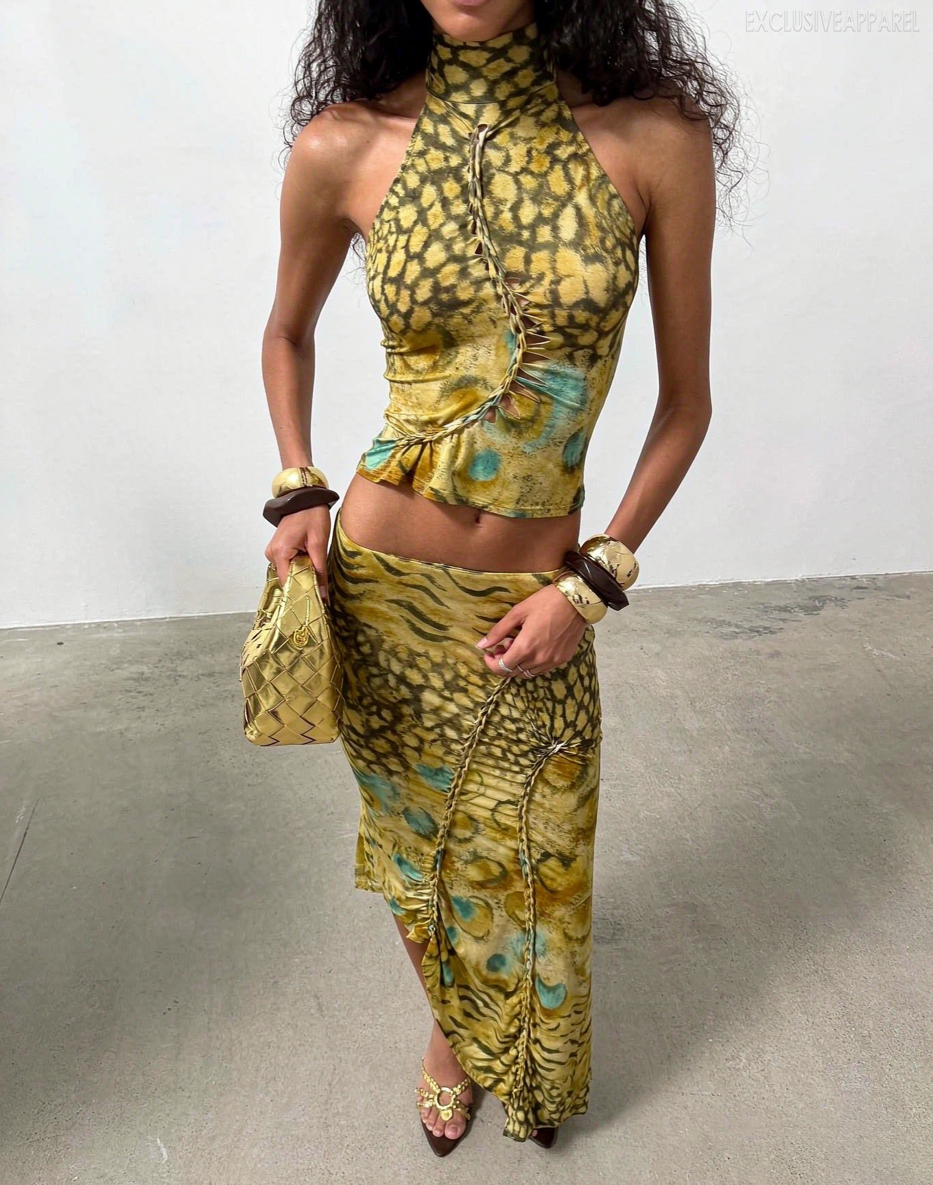 Calliope Yellow Necked Long Dress Set