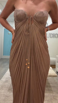 Genesis Brown Color Strapless Open-Length Evening Gown