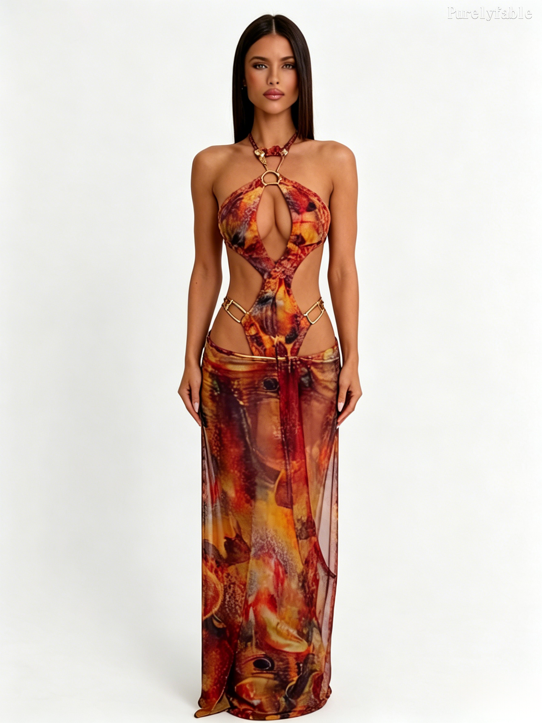 Elara Printed Cut-Out Halter Dress Set