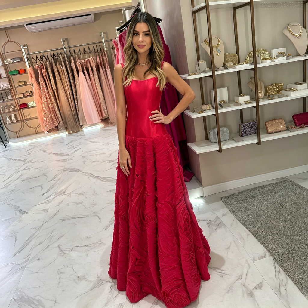 Paisley Red Square-Neck Sleeveless Long Dress