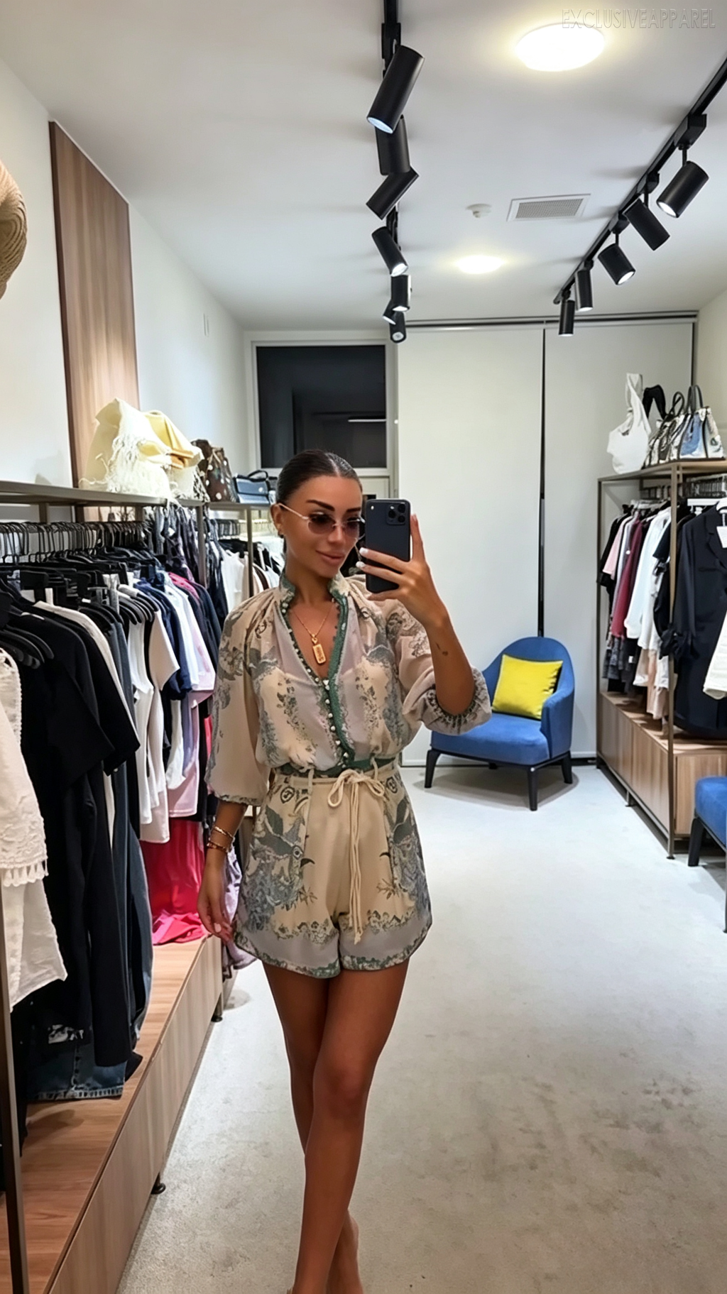Leona Multi-Color V-Neck Puff Sleeve Shorts Two-Piece Set