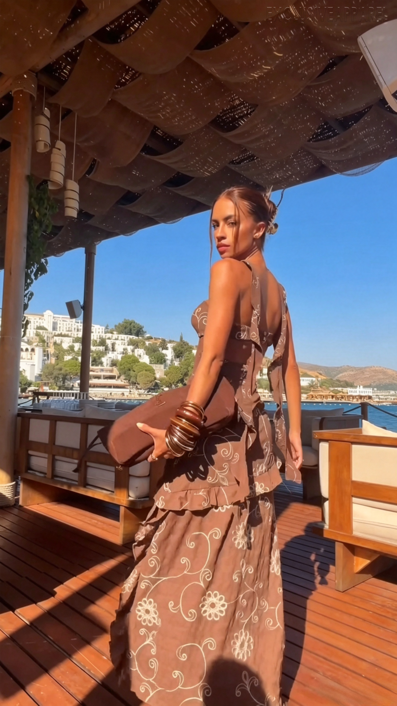 Piper Brown Strapless Sheer Dress