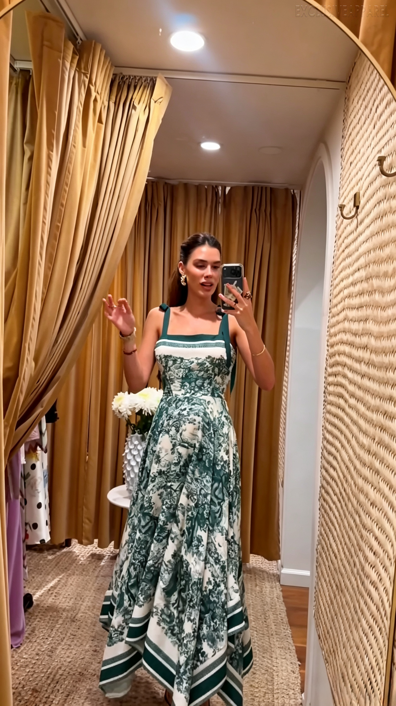 Alora Deep Green-Colored Printed Long Dress