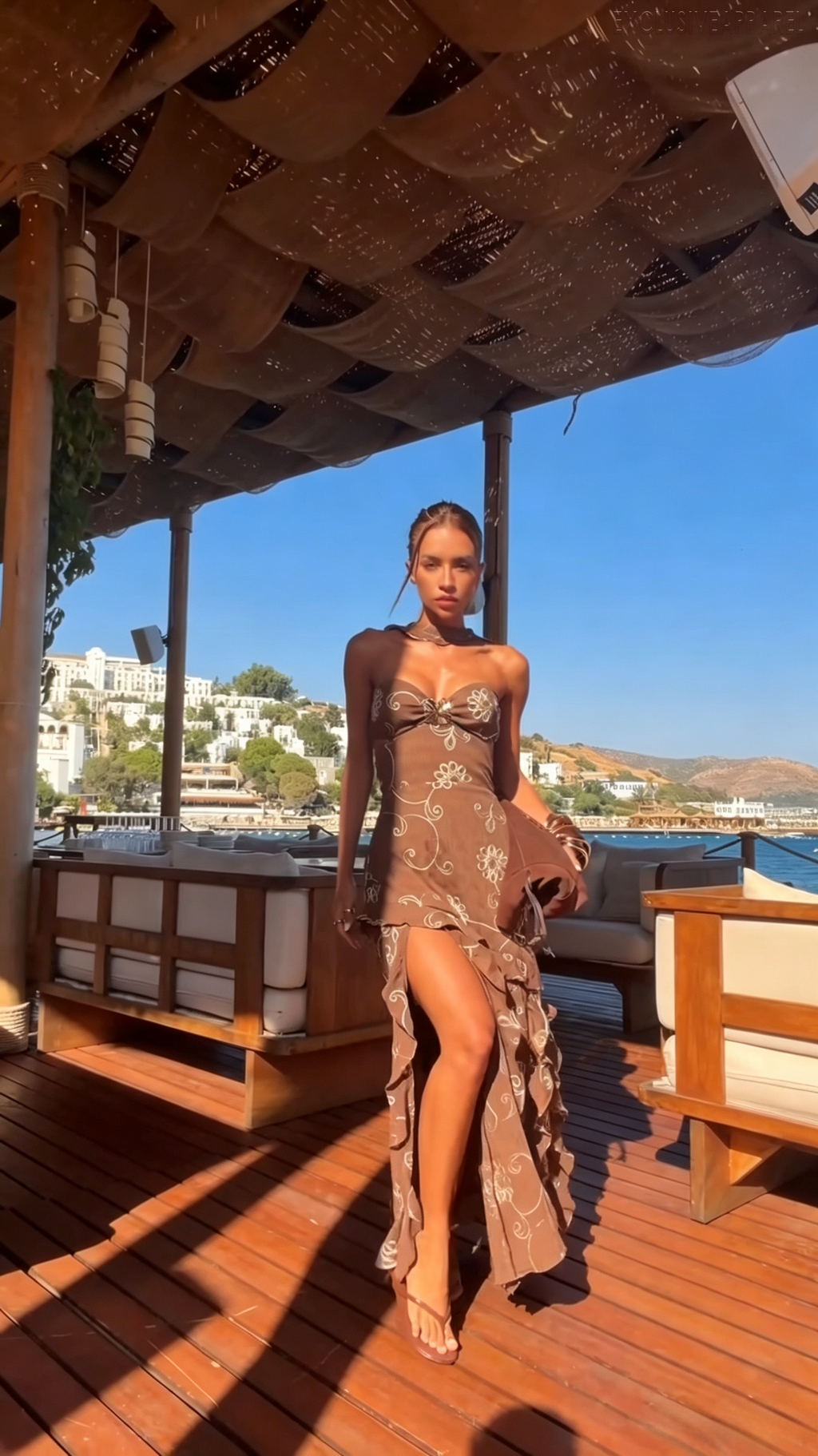 Piper Brown Strapless Sheer Dress