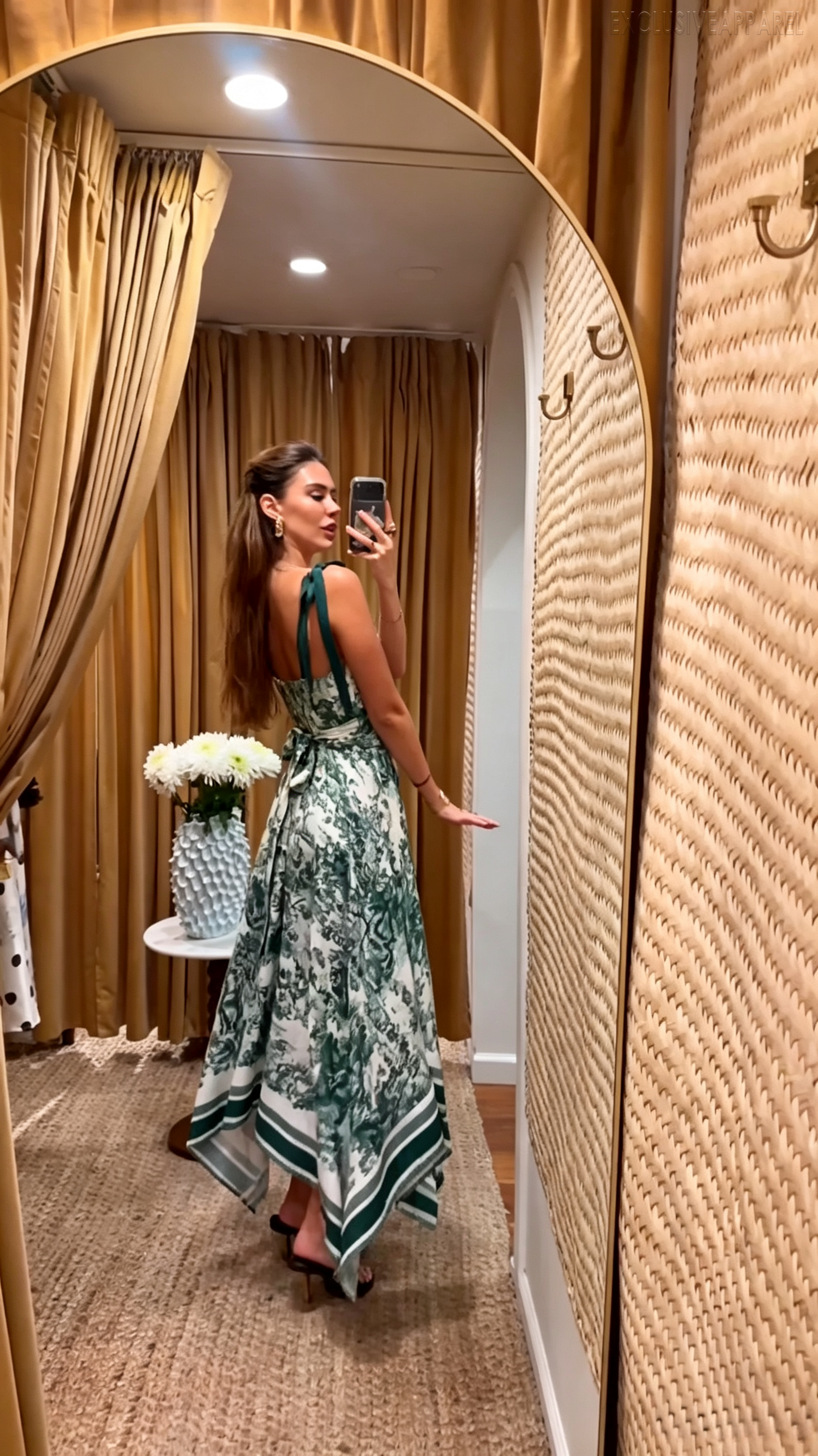 Alora Deep Green-Colored Printed Long Dress