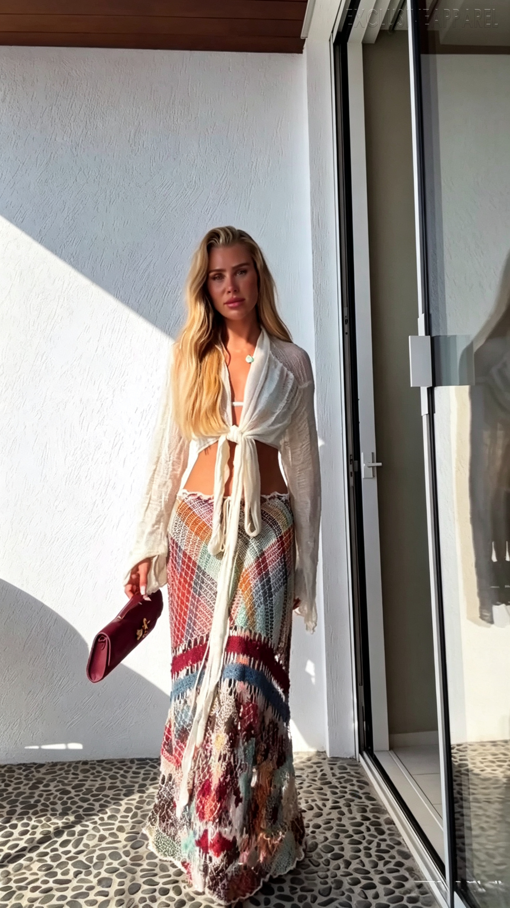 Selena White Long-Sleeved Rhinestone Long-Dress Two-Piece Set