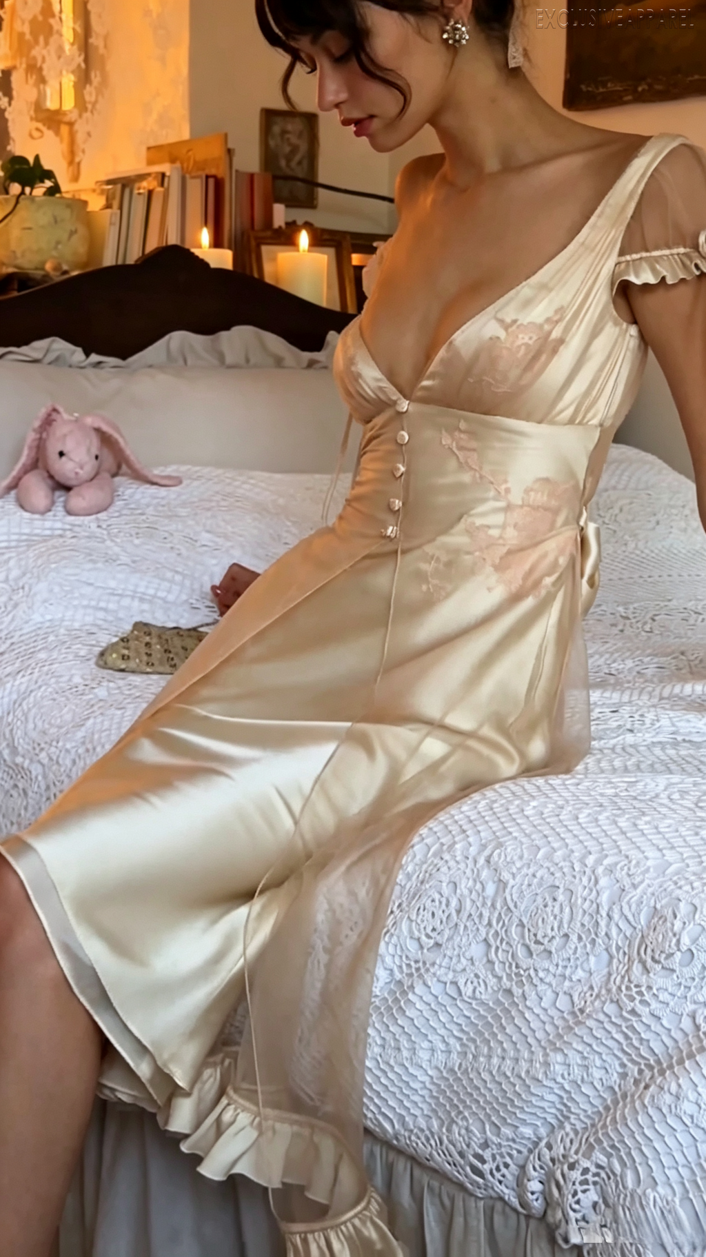 Riley Champagne Color One-Shoulder V-Neck Dress