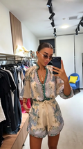 Leona Multi-Color V-Neck Puff Sleeve Shorts Two-Piece Set