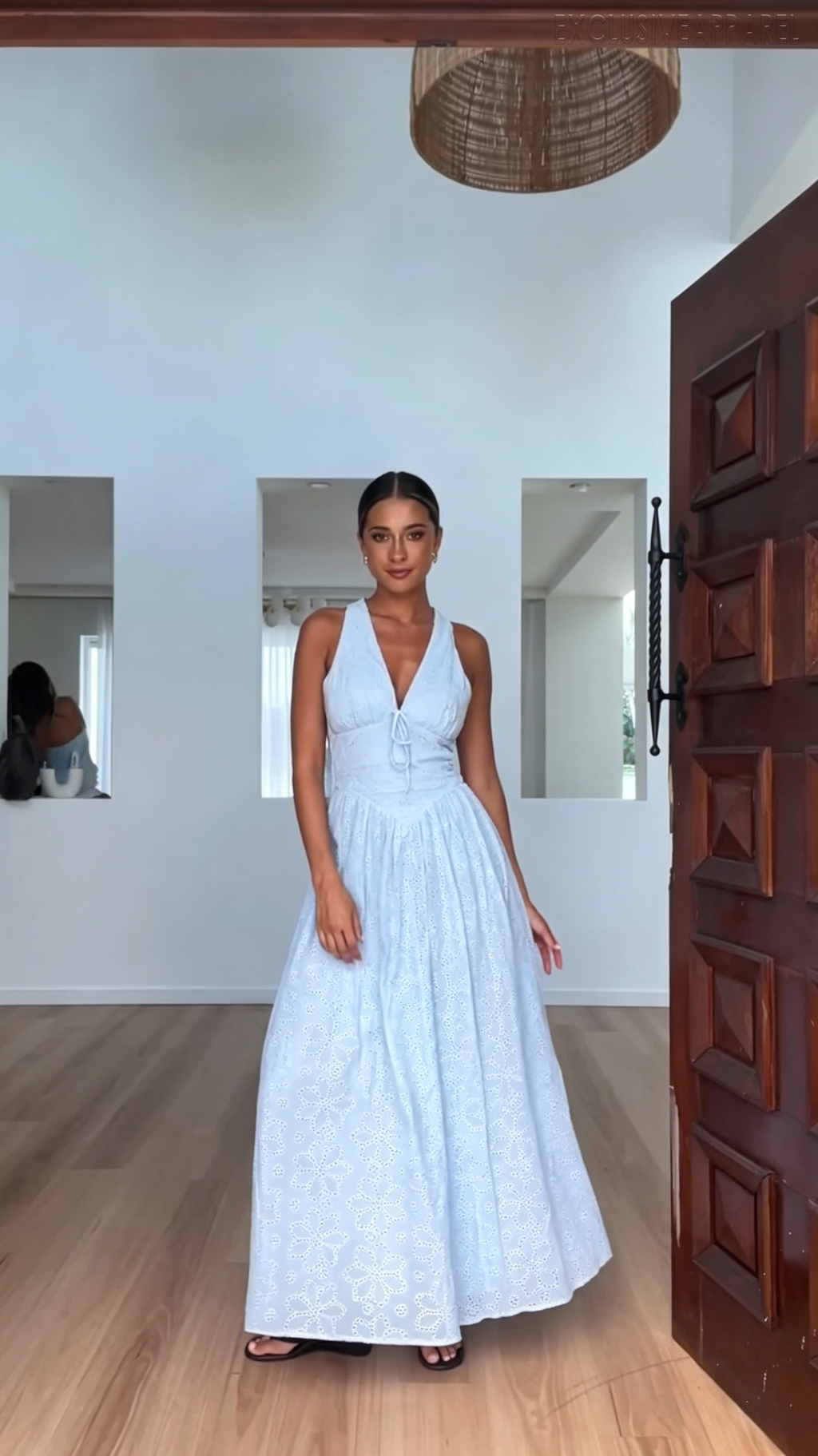 Esme White V-Neck Cut-Out Sleeveless Long Dress