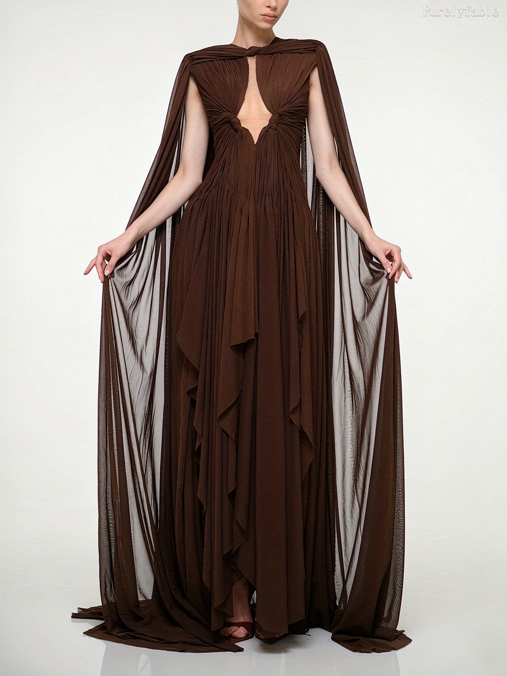 Sienna Coffee-Colored Cape-Style Shawl Dress