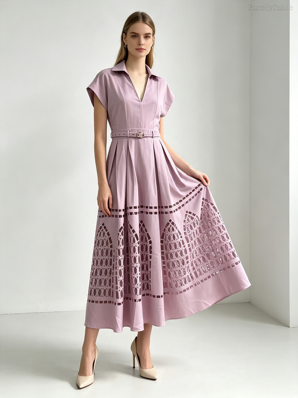 Beatrice Purple High-Waisted Hollow-Out Long Dress