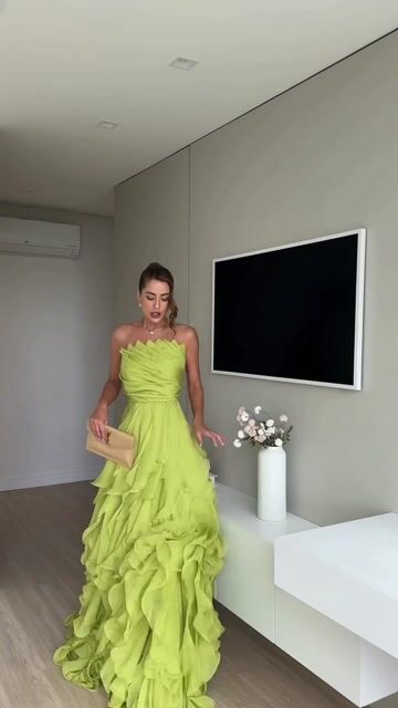 Audrey Green Strapless Ruffle Dress