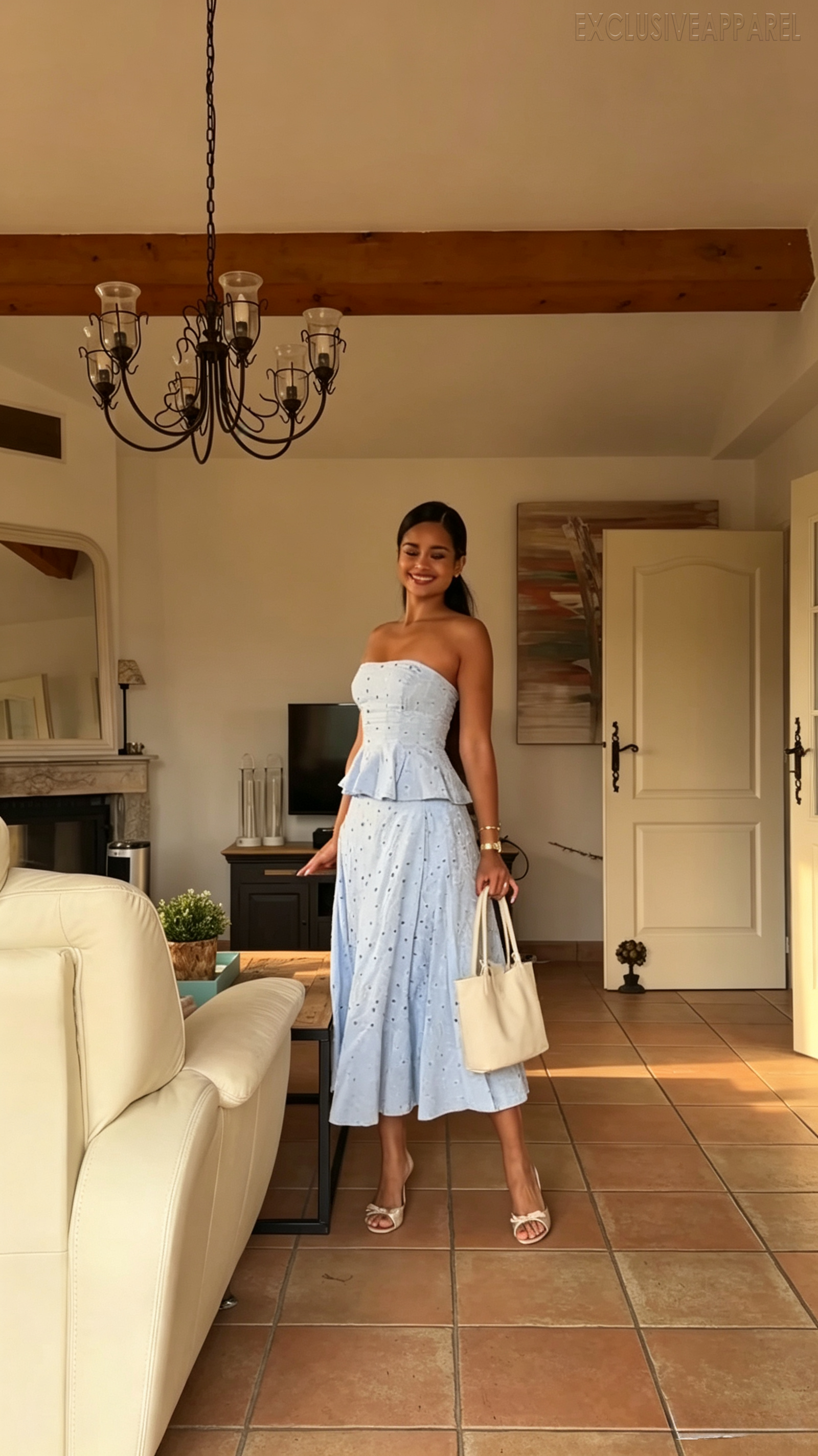 Helena Blue Strapless Mesh Long Dress