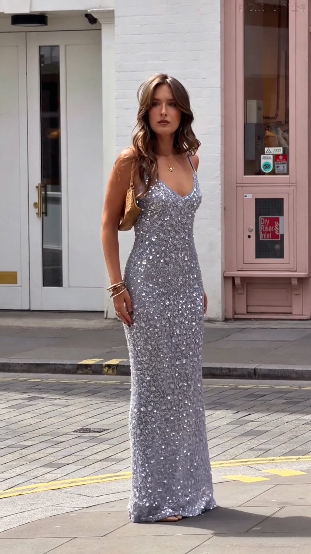 Eliana Silver V-neck Sleeveless Evening Gown