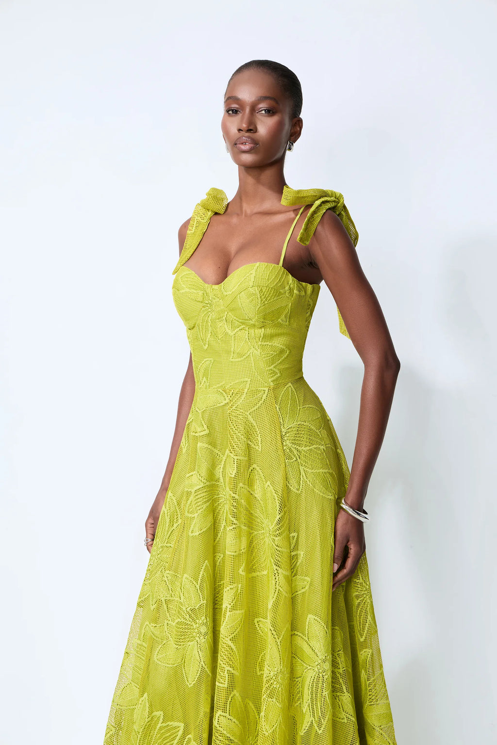 Elora Yellow Strapless Jacquard Maxi Dress