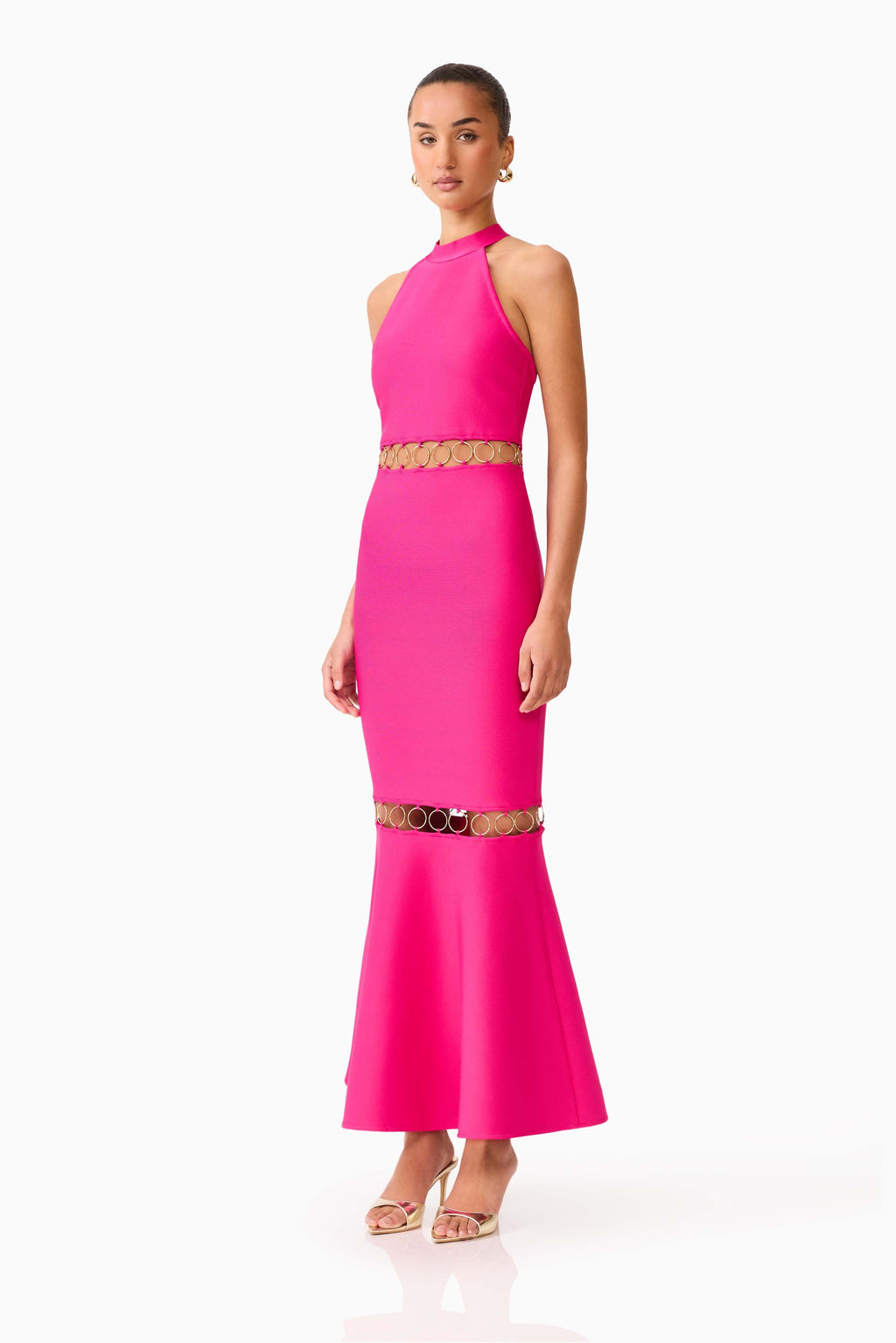Rhea Pink Halter Neck Cutout Dress