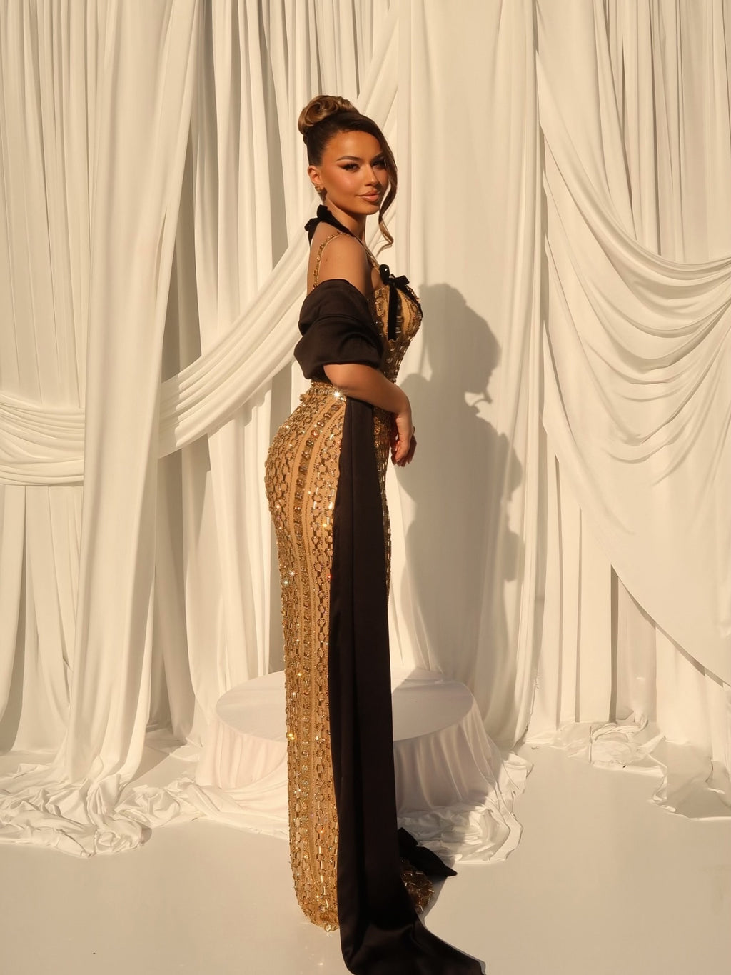 Hazel Gold Halter Bodycon Dress